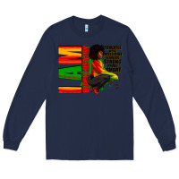 Navy I am black history Afro American woman Long Sleeve Tee - RanaPortraitStore
