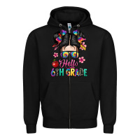 Black hello sixth grade kid Zipper Hoodie - texasbilliewilder
