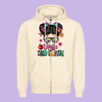 Hello Third Grade Kid Zipper Hoodie Designed By Texasbilliewilder