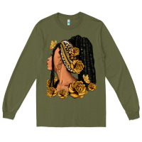 Army Green Gold roses afro woman Long Sleeve Tee - RanaPortraitStore