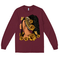Burgundy Gold roses afro woman Long Sleeve Tee - RanaPortraitStore