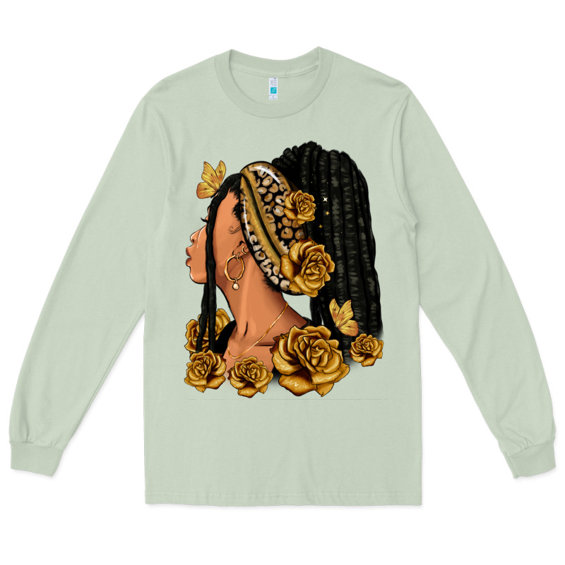Gold Roses Afro Woman Long Sleeve Tee by RanaPortraitStore | Teevron