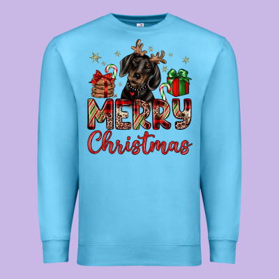 Merry Christmas Dachshund Premium Sweatshirt Designed By Jahusdesignshop