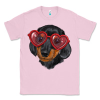 Bubblegum Pink Dachshund with love glasses Classic Tee - RanaPortraitStore