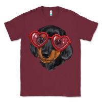 Burgundy Dachshund with love glasses Classic Tee - RanaPortraitStore