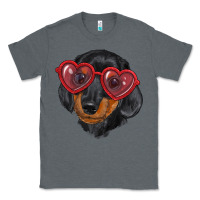 Charcoal Heather Dachshund with love glasses Classic Tee - RanaPortraitStore