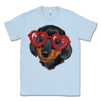 Dusty Blue Dachshund with love glasses Classic Tee - RanaPortraitStore