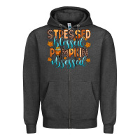 Charcoal Heather stressed blessed pumpkin obsessed Zipper Hoodie - Zillion Design Studio