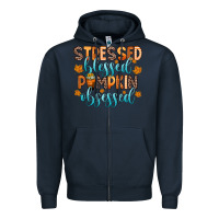 Navy stressed blessed pumpkin obsessed Zipper Hoodie - Zillion Design Studio