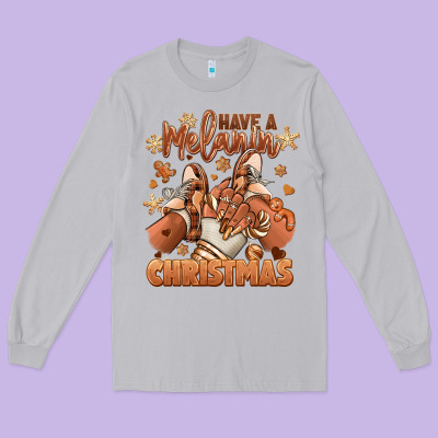 Long Sleeve Tee Have a melanin Christmas black girl sneakers