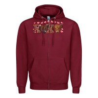 Burgundy xoxo highland cows Zipper Hoodie - RanaPortraitStore