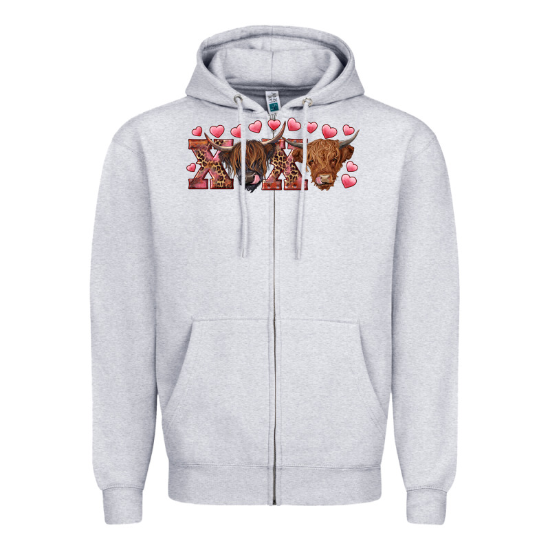 Xoxo Highland Cows Zipper Hoodie by RanaPortraitStore | Teevron