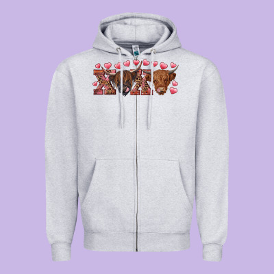 Xoxo Highland Cows Zipper Hoodie Designed By Ranaportraitstore