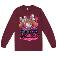 Burgundy Just a girl obsessed with sneakers Long Sleeve Tee - RanaPortraitStore