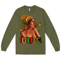 Army Green Juneteenth freedom afro woman Long Sleeve Tee - RanaPortraitStore