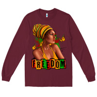 Burgundy Juneteenth freedom afro woman Long Sleeve Tee - RanaPortraitStore