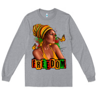 Heather Grey Juneteenth freedom afro woman Long Sleeve Tee - RanaPortraitStore