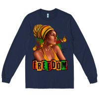 Navy Juneteenth freedom afro woman Long Sleeve Tee - RanaPortraitStore