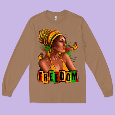Long Sleeve Tee Juneteenth freedom afro woman