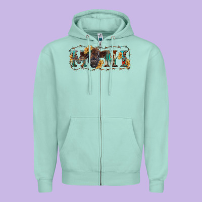Western Mini Black Highland Calf Zipper Hoodie Designed By Ranaportraitstore