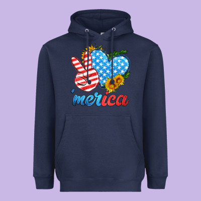 America With Heart Heavyweight Hoodie Designed By Hra Design Shop