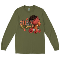 Army Green Just blessed afro woman with roses Long Sleeve Tee - RanaPortraitStore