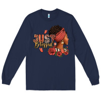 Navy Just blessed afro woman with roses Long Sleeve Tee - RanaPortraitStore