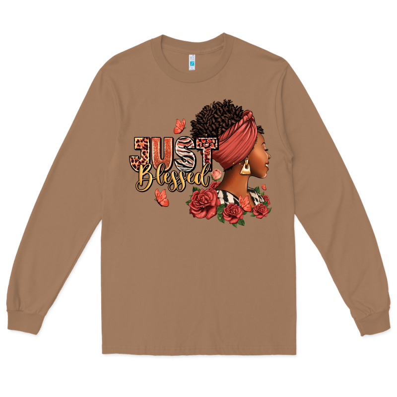 Just Blessed Afro Woman With Roses Long Sleeve Tee by RanaPortraitStore | Teevron