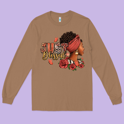Long Sleeve Tee Just blessed afro woman with roses