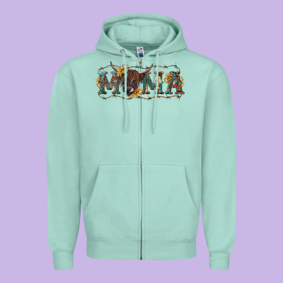Western Mama With Highland Cow Zipper Hoodie Designed By Ranaportraitstore