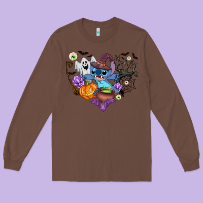 Stitch Heart Halloween Long Sleeve Tee Designed By Adodesignshop