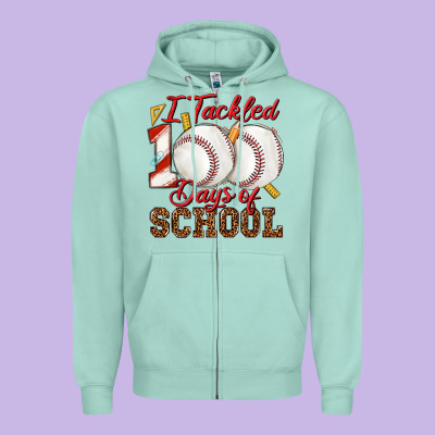 I Tackled 100days Of School Baseball Zipper Hoodie Designed By Texasbilliewilder
