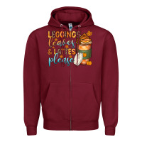 Burgundy leggins leaves and lattes Zipper Hoodie - Zillion Design Studio