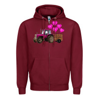 Burgundy valentine's day pink tractor with pin heart balloons Zipper Hoodie - RanaPortraitStore