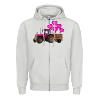 Dove Grey valentine's day pink tractor with pin heart balloons Zipper Hoodie - RanaPortraitStore