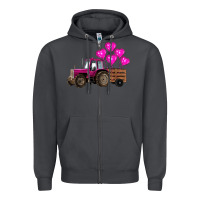 Smoke valentine's day pink tractor with pin heart balloons Zipper Hoodie - RanaPortraitStore