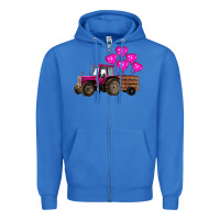 True Royal valentine's day pink tractor with pin heart balloons Zipper Hoodie - RanaPortraitStore