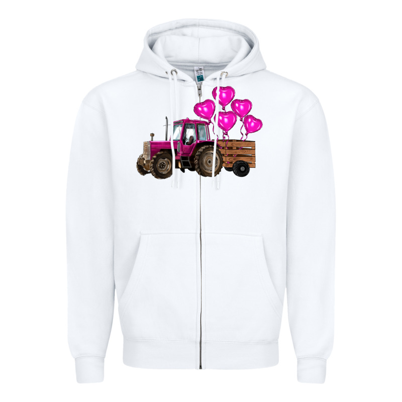 Valentine's Day Pink Tractor With Pin Heart Balloons Zipper Hoodie by RanaPortraitStore | Teevron