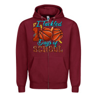 Burgundy i tackled 100days of school basketball Zipper Hoodie - texasbilliewilder