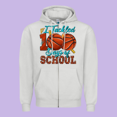 I Tackled 100days Of School Basketball Zipper Hoodie Designed By Texasbilliewilder