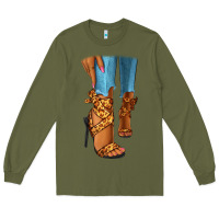 Army Green Leopard heels black fashion girl Long Sleeve Tee - RanaPortraitStore