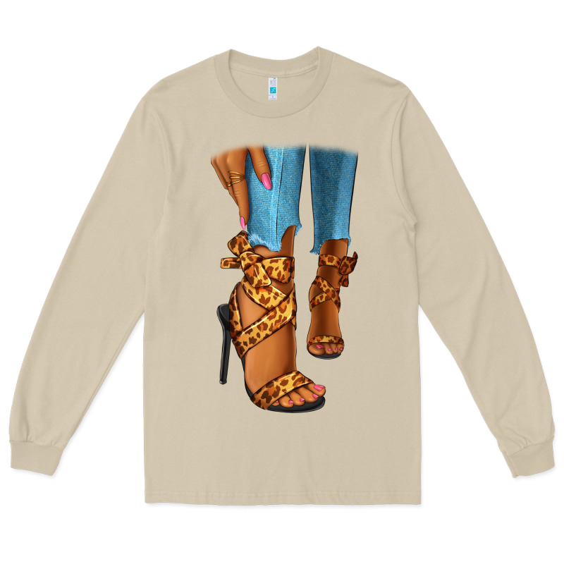 Leopard Heels Black Fashion Girl Long Sleeve Tee by RanaPortraitStore | Teevron