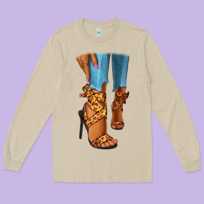 Long Sleeve Tee Leopard heels black fashion girl