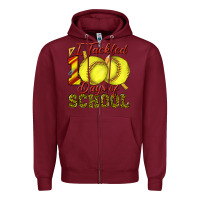Burgundy i tackled 100days of school softball Zipper Hoodie - texasbilliewilder