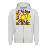 Dove Grey i tackled 100days of school softball Zipper Hoodie - texasbilliewilder