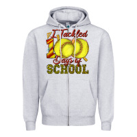 Heather Grey i tackled 100days of school softball Zipper Hoodie - texasbilliewilder