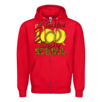 Red i tackled 100days of school softball Zipper Hoodie - texasbilliewilder