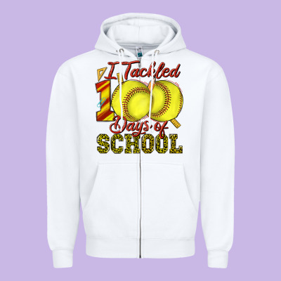 I Tackled 100days Of School Softball Zipper Hoodie Designed By Texasbilliewilder