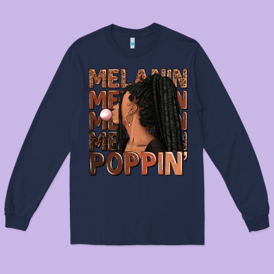 Long Sleeve Tee Melanin poppin' afro woman
