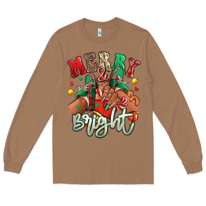 Merry And Bright Black Girl Sneakers Long Sleeve Tee by RanaPortraitStore | Teevron